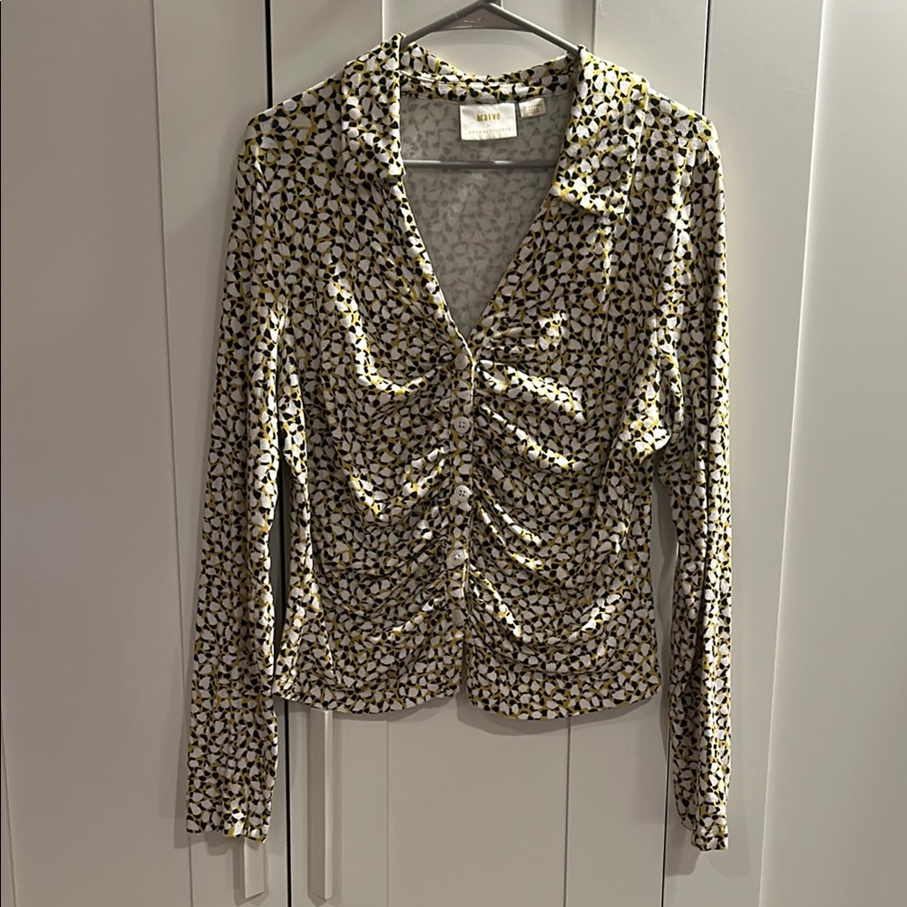 Anthropologie Maeve Yellow and Black Patterned Blouse